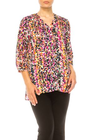 Jessica Rose 3/4 Sleeve Printed Button-Down Blouse