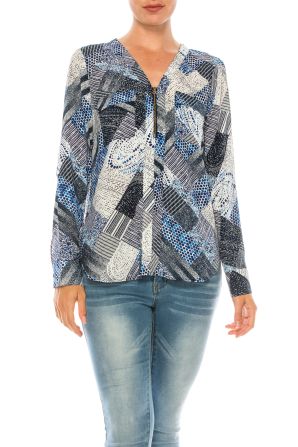 Jessica Rose Multi-Print Long Sleeve Pullover Top