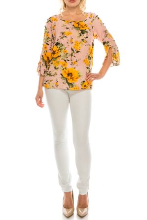 Jessica Rose Fabric Button-Loop 3/4 Sleeve Blouse