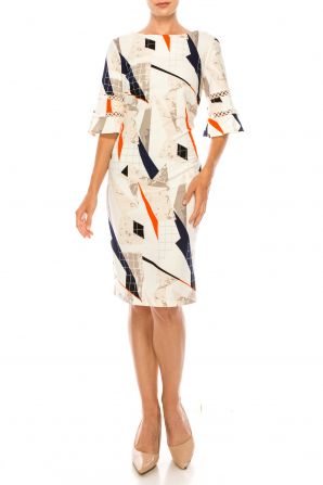 Jessica Rose 3/4 Bell Sleeve Printed Sheath Dress