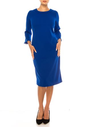 Jessica Rose Pompom Trim Bell Sleeve Sheath Dress