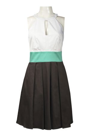 Jessica Simpson Keyhole Neckline Tri-Color Pleated Cotton Blend Dress