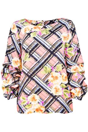 Jessica Rose Floral Printed Blouse with Scrunched Voluminous Sleeves
