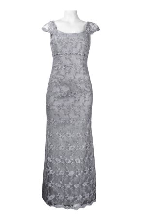 Karen Miller Cap Sleeve Empire Waist Embroidered Pattern Mesh Ankle Length Dress