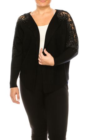 LIV Embroidery Long Sleeve Open Front Knit Jacket