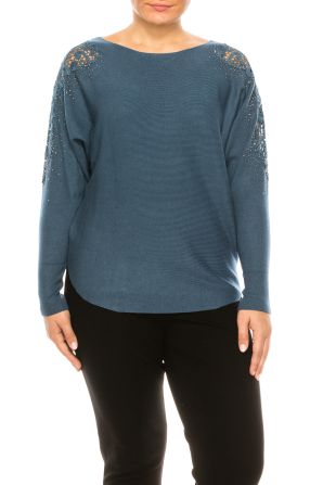 LIV Embroidery Dolman Long Sleeve Sweater Top