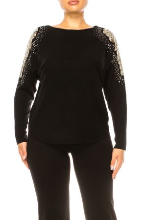 Liv Beaded Detail Long Sleeve Pullover Sweater