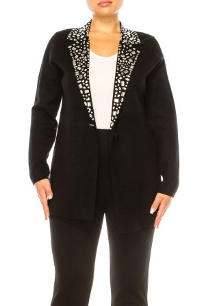 Sioni Rhinestone Collar Sweater Cardigan Blazer