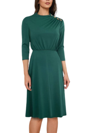 London Times 3/4 Sleeve Ruched Detail A-Line Dress