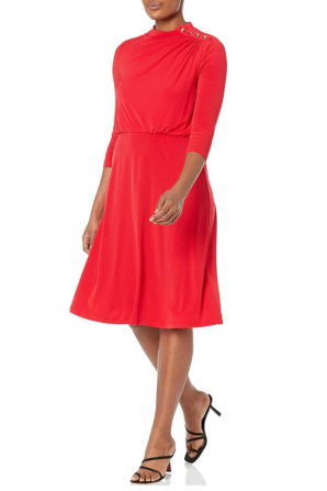 London Times 3/4 Sleeve Ruched Detail A-Line Dress
