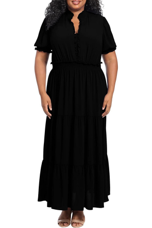 London Times Smock Waist Ruffle Skirt Maxi Dress