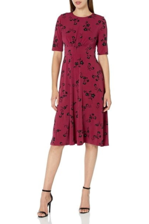 London Times Short Sleeve Floral A-Line Midi Dress