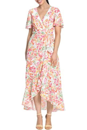 London Times Short Sleeve Floral Midi Dress