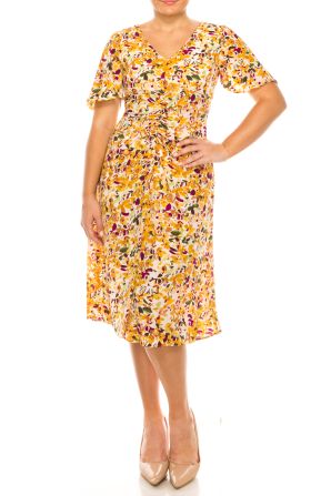 London Times Short Flutter Sleeve Floral A-Line Dress