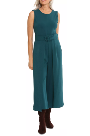 London Times Belted Overlay Wide Leg Jumpsuit