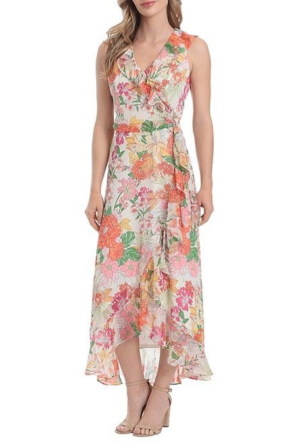 London Times Sleeveless Floral Print Midi Dress