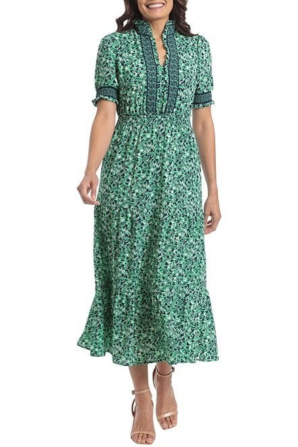 London Times Short Sleeve Tiered Skirt Maxi Dress