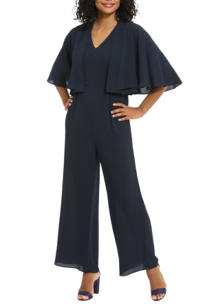 London Times Capelet Jacket Wide Leg Jumpsuit Set