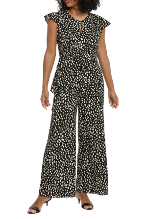 London Times Cap Sleeve Side Tie Wide Leg Jumpsuit