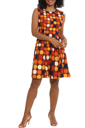 London Times Polka Dot Print Fit and Flare Dress