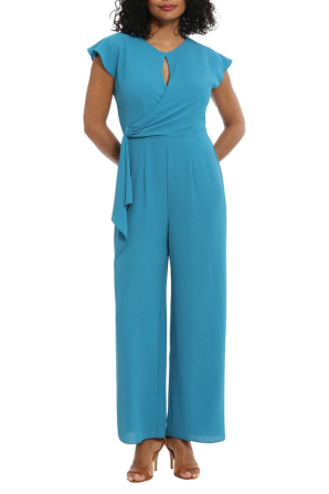 London Times Cap Sleeve Keyhole Wide Leg Jumpsuit