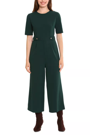 London Times Short Sleeve Wide Leg Capri Jumpsuit