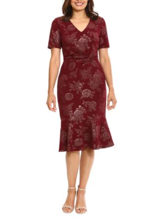 London Times Floral Short-Sleeve Ruffled Hem Dress