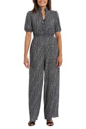 London Times Short Sleeve Abstract Print Jumpsuit