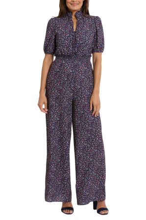 London Times Short Sleeve Abstract Print Jumpsuit