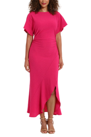 London Times Flutter Sleeve Eyelet Midi Dress