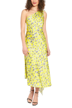 London Times One Shoulder Asymmetrical Midi Dress