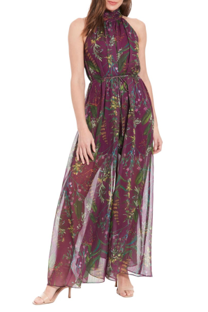 London Times Floral Wide Leg Halter Neck Jumpsuit