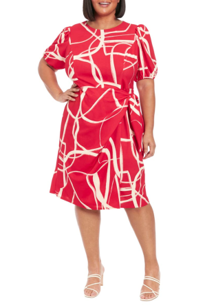 London Times Short Sleeve Side Tie Dress PETITE