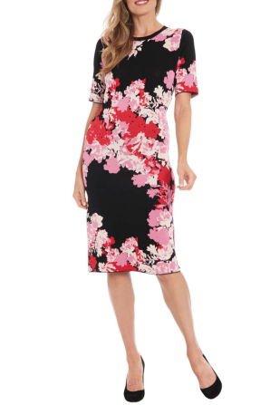 London Times Short Sleeve Floral Sweater Dress