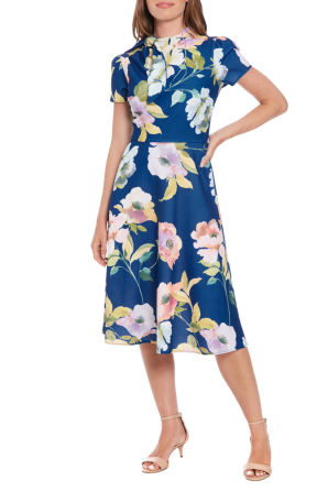 London Times Short Sleeve Floral Fit & Flare Dress