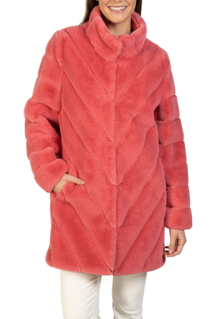 Love Token Quilted Mid Length Faux Fur Coat