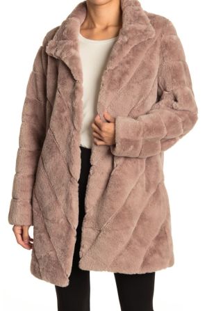 Love Token Quilted Mid Length Faux Fur Coat