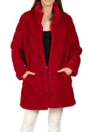 Love Token Quilted Mid Length Faux Fur Coat