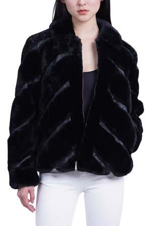 Love Token Diagonal Faux-Leather & Faux-Fur Coat