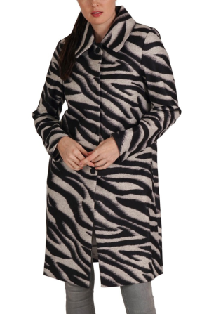 Love Token Faux Wool Zebra Pattern Trench Coat