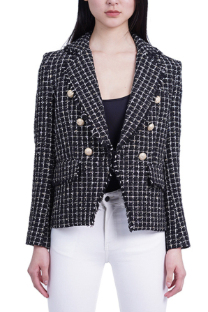 Love Token Fringe Metallic Double-Breasted Blazer