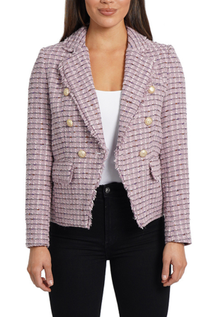 Love Token Fringe Metallic Double-Breasted Blazer
