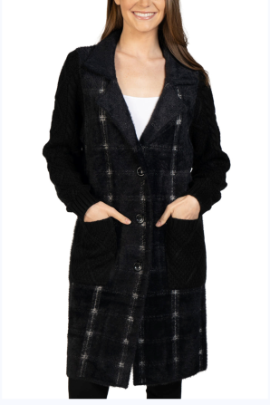 Love Token Plaid Cable Knit Sweater Sleeve Jacket