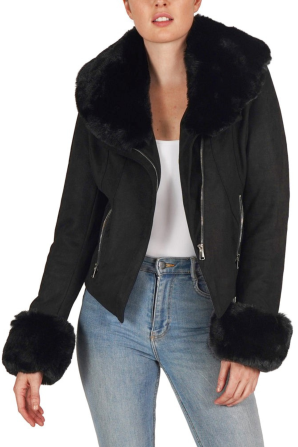 Love Token Faux Fur Collar Cropped Jacket