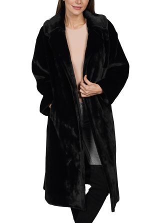 Love Token Long Open-Front Faux Fur Coat