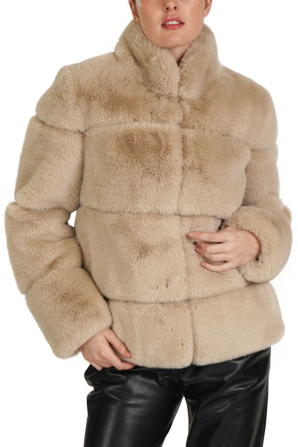 Love Token Quilted Pattern Ladies Faux Fur Jacket