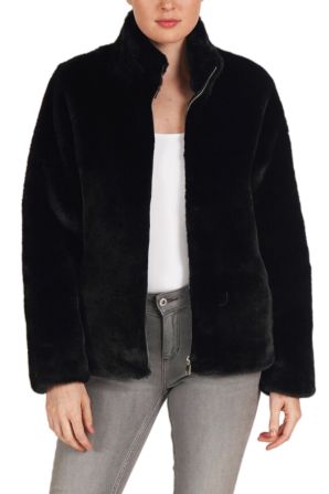Love Token High Collar Faux Fur Jacket