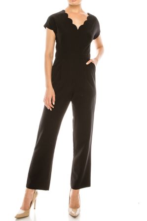 Maggy London Black Jumpsuit with Scalloped V Neckline