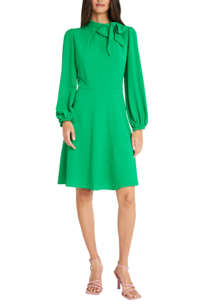 Maggy London Long Sleeve Tie-Neck Flare Dress