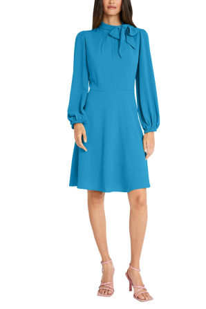Maggy London Long Sleeve Tie-Neck Flare Dress
